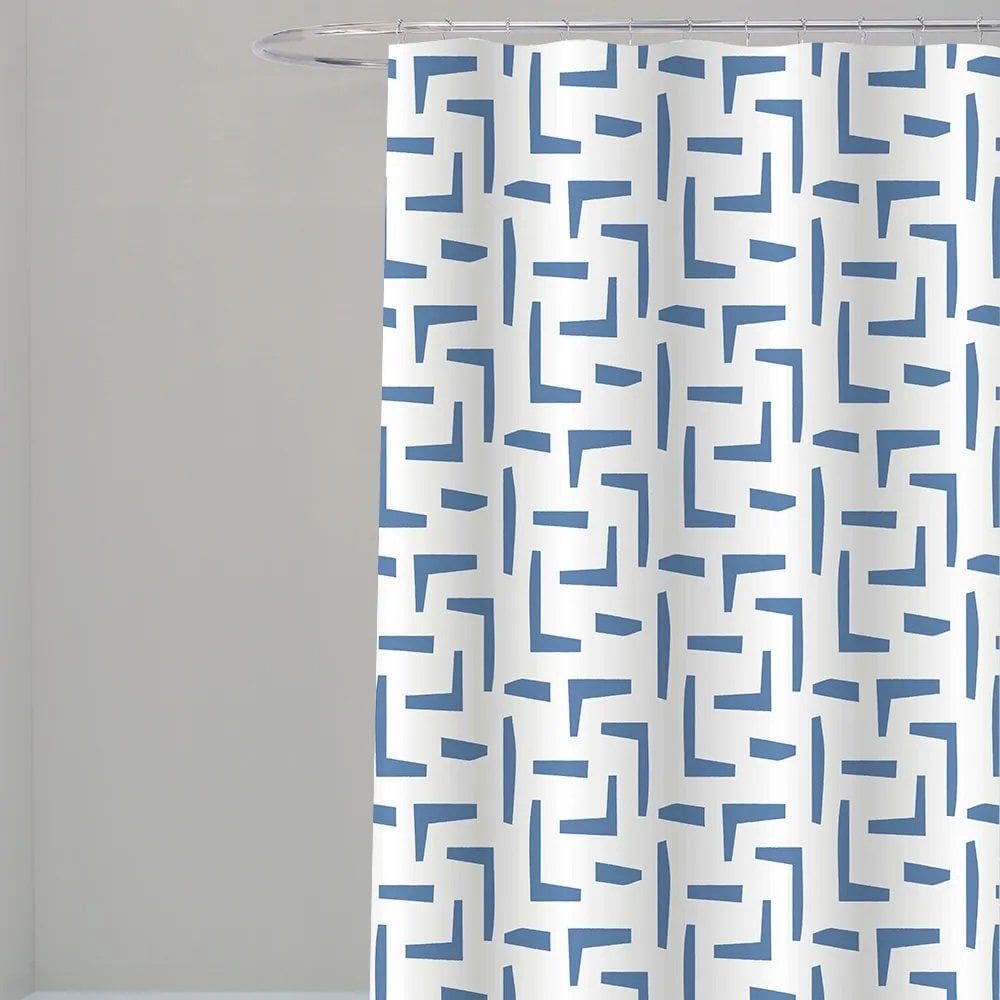 Cortina Para Box Banheiro Antimofo Poliéster 198x180cm - Geométrico Azul
