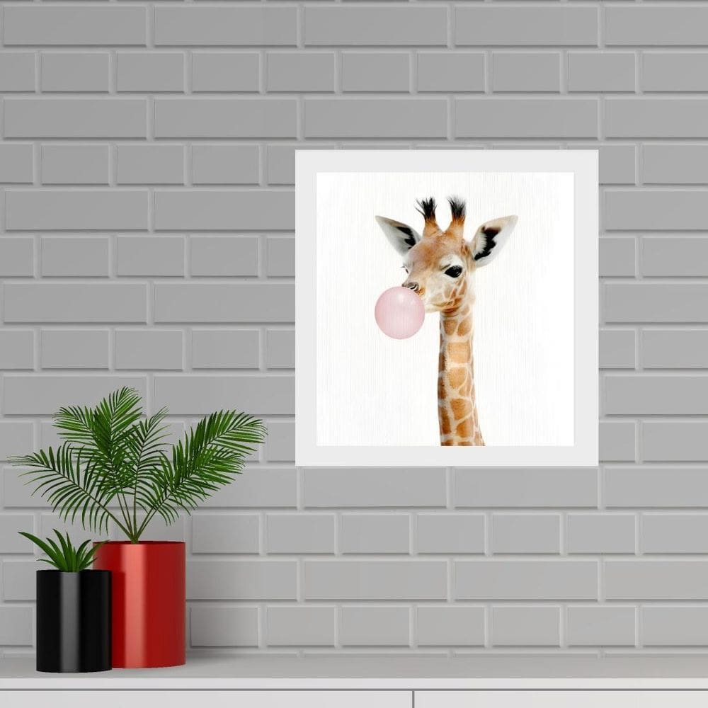 Quadro Quadrado Girafinha Chiclete - 33X33Cm