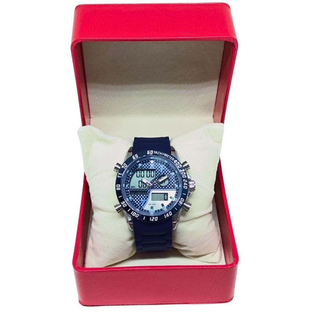 Relógio Masculino Tuguir Anadigi 2308 Prata E Azul