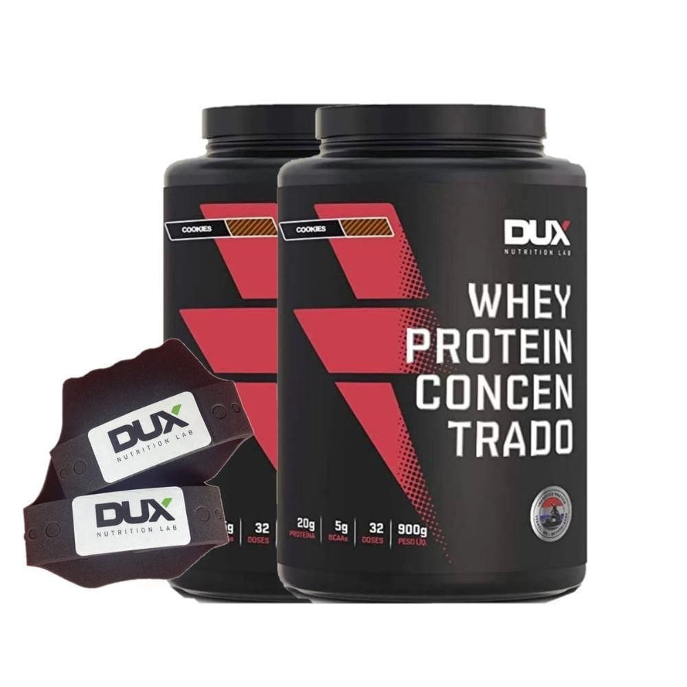 Suplemento Combo 2X Whey Concentrado 900G Cookies + Luva Dux