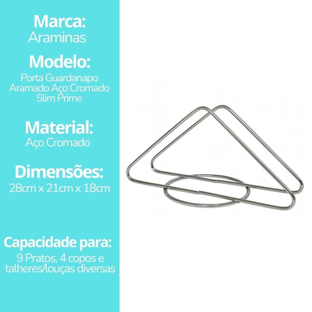 Porta Guardanapo Aramado Aço Cromado Prime Slim - Araminas