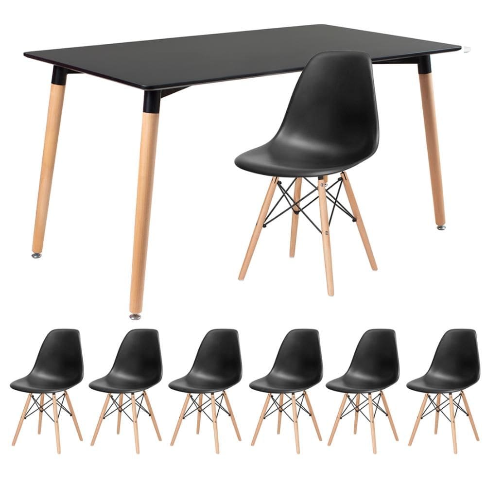 KIT - Mesa retangular Eames 80 x 140 cm + 6 cadeiras DSW