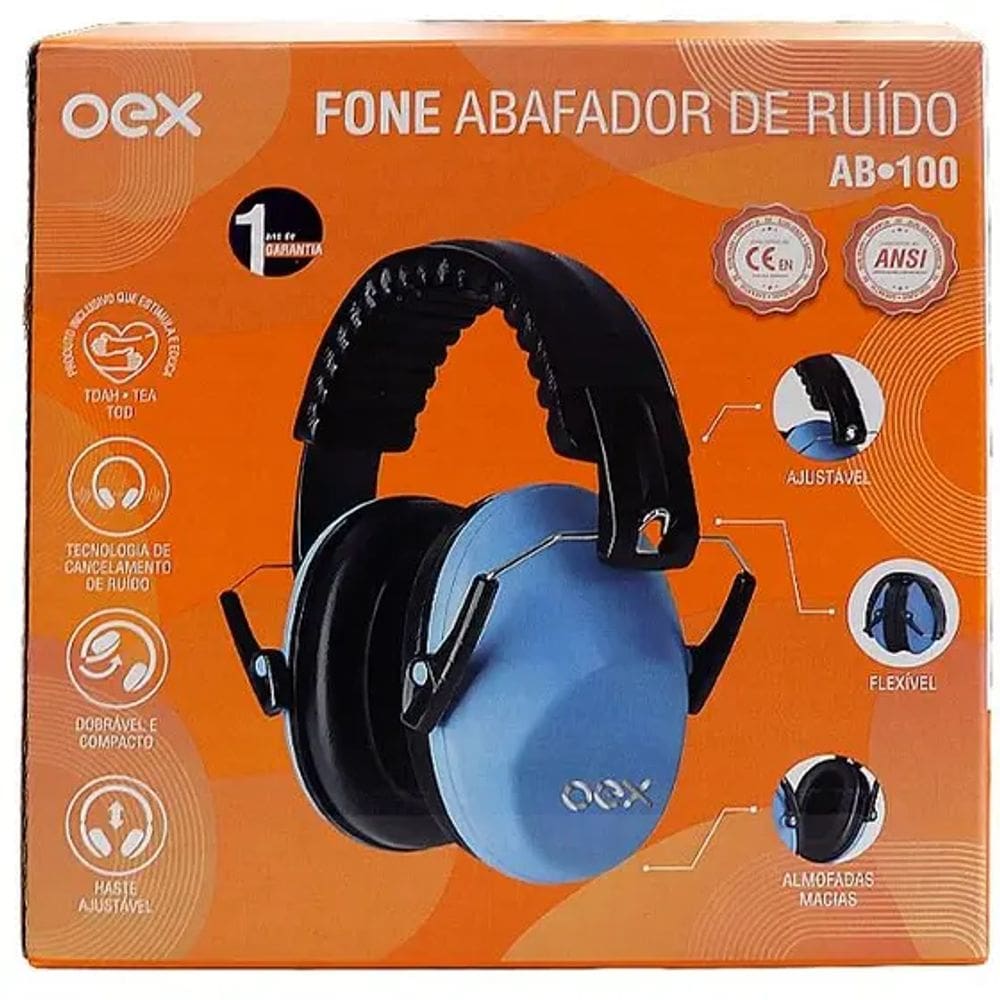 Protetor Abafador de Ruido Infantil OEX AB100 Azul