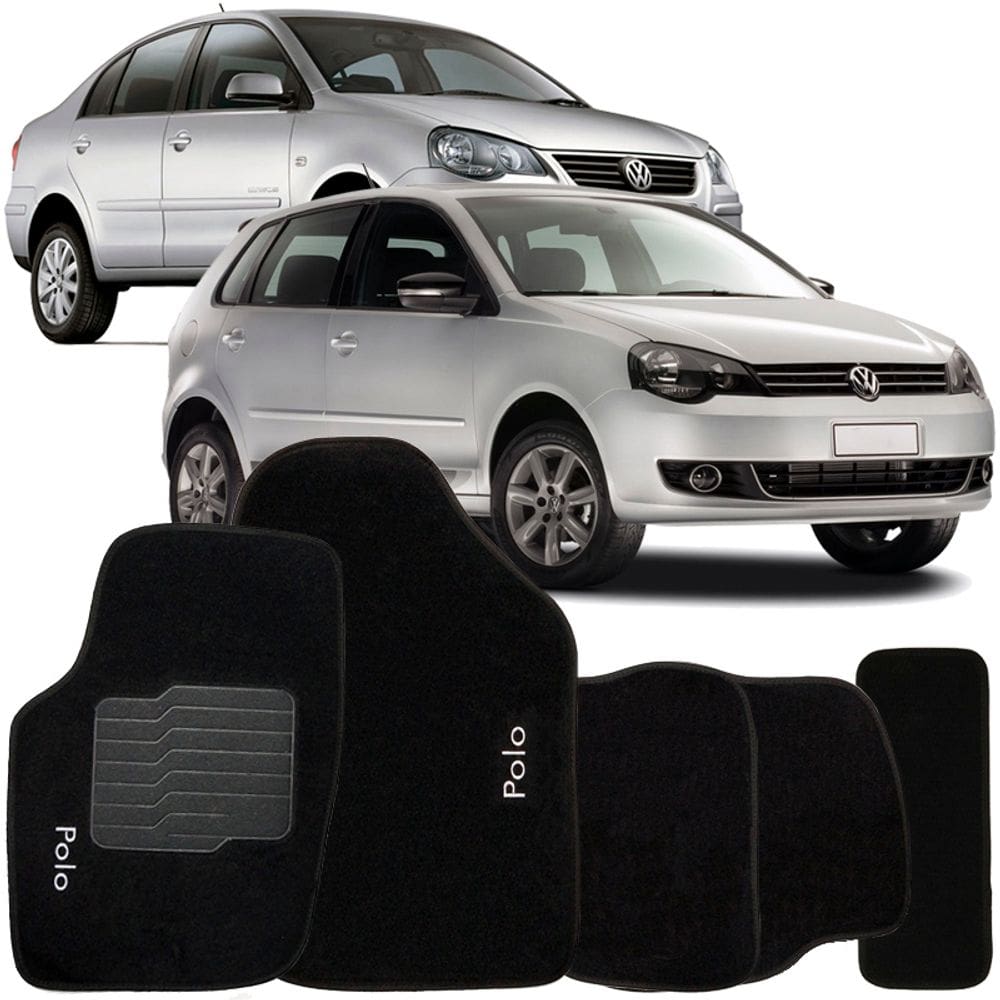Jogo de Tapete Automotivo Carpete Polo 2003 à 2015 Soft Logo Bordado Preto 5 Peças