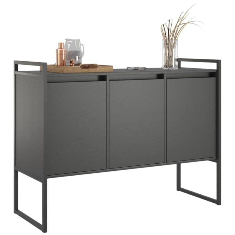 Buffet Aparador Industrial 3 Portas Para Sala De Jantar Preto Onix