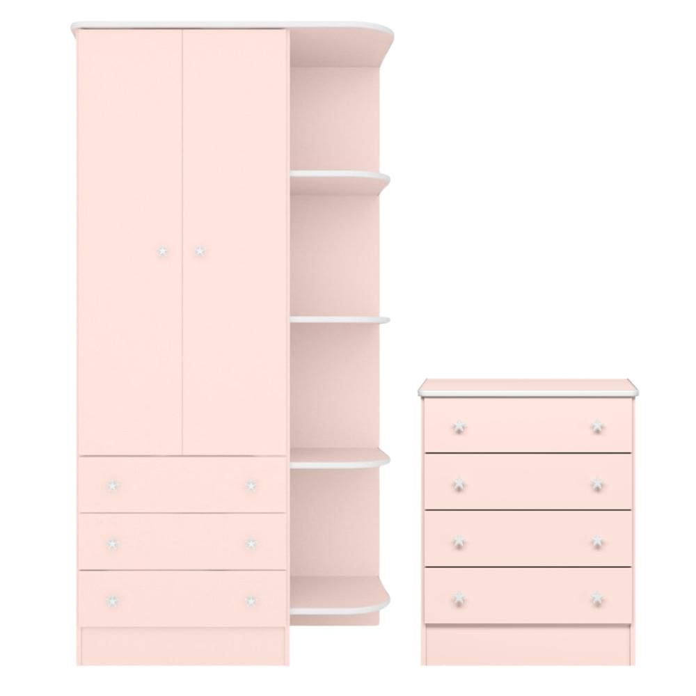 777 - Comoda 4 Gavetas Doce Sonho Rosa Acetinado (777.91) + 825 - G. Roupa Inf. 2Pts Doce Sonho Rosa Acetinado (825.91)
