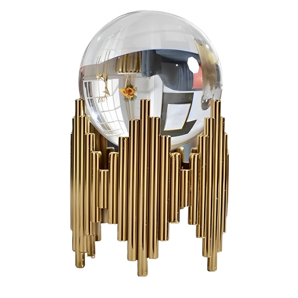 Enfeite Escultura de Metal com Globo de Cristal Decorativa Elegante