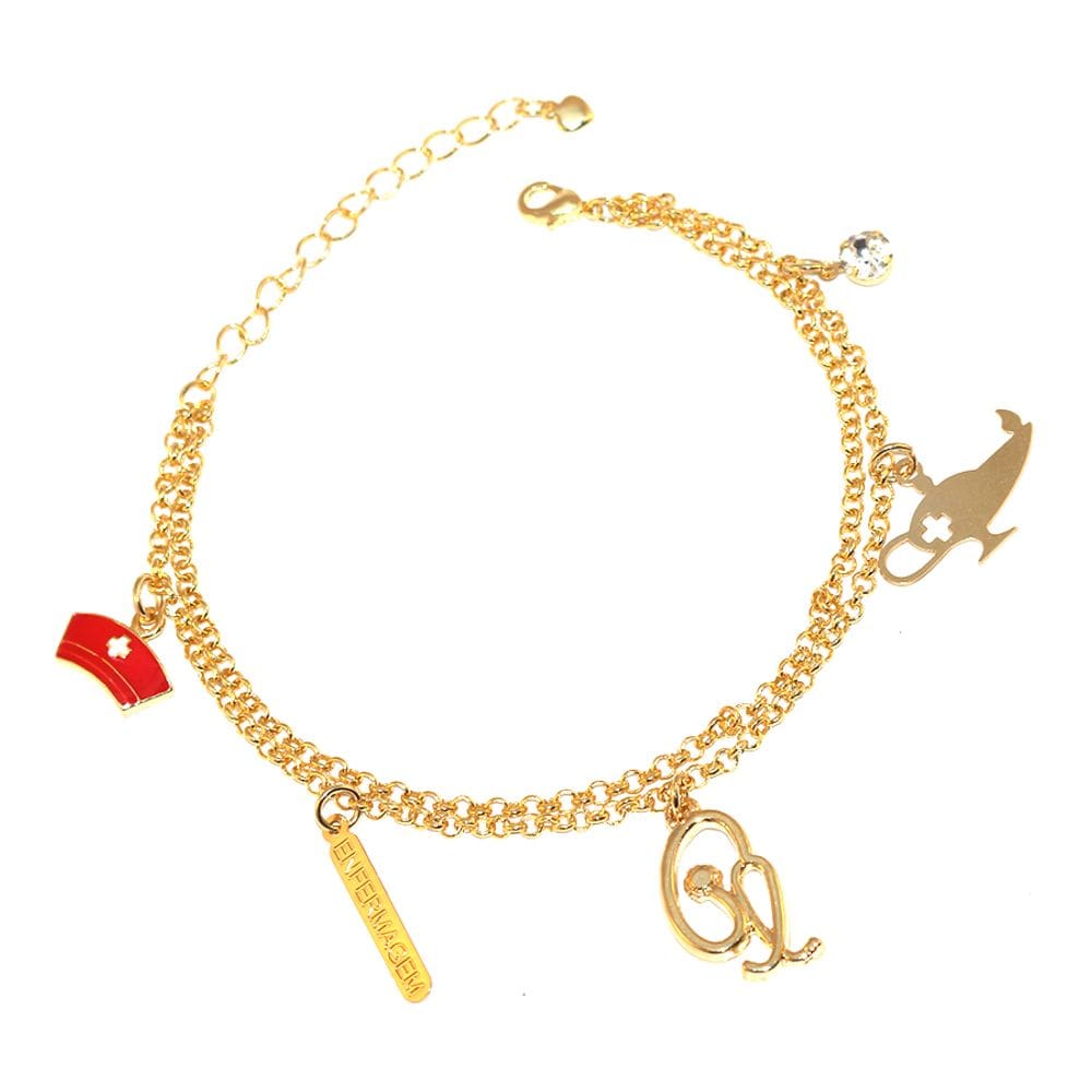 Pulseira Corrente Dupla Enfermagem Esteto Folheado 18k