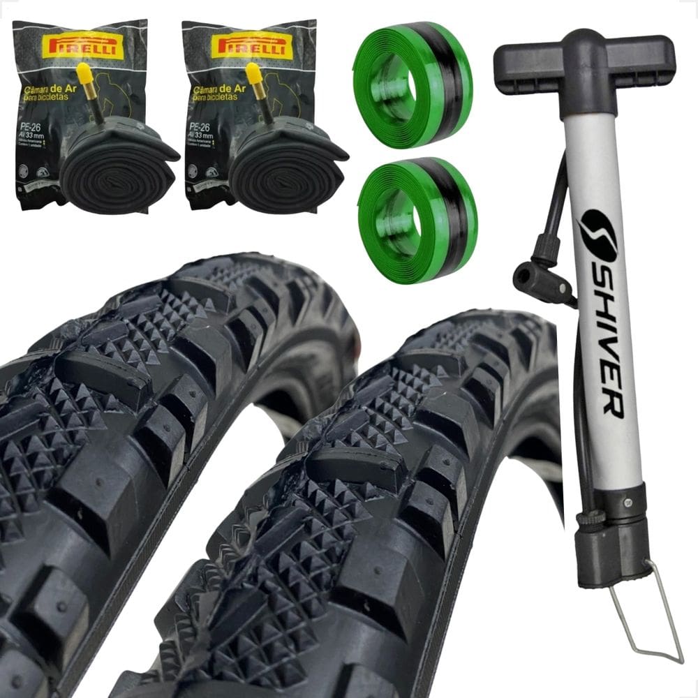 Par Pneu Bike Bicicleta Mtb Shiver Misto Aro 26 x2.125 Kenda Par camara pirelli bomba fita antifuro