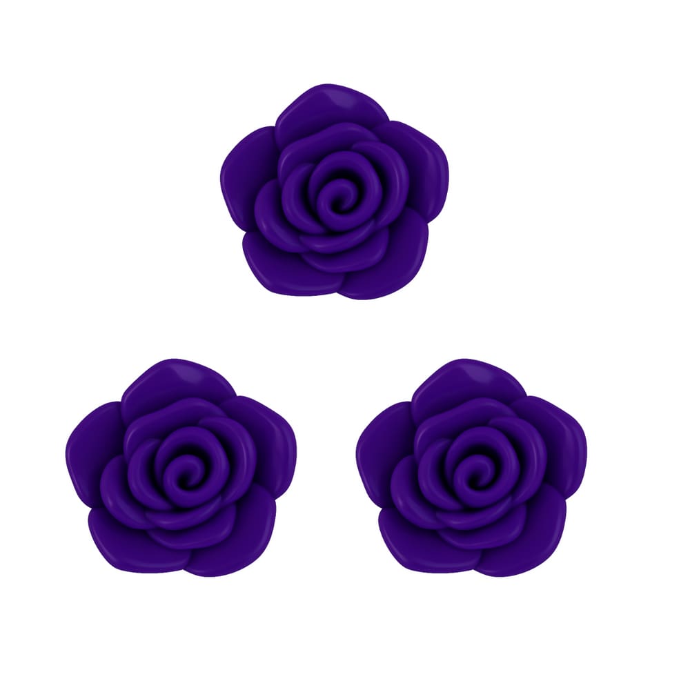 Kit C/3 Miçanga em Resina Flor Rosa Roxo 2 cm