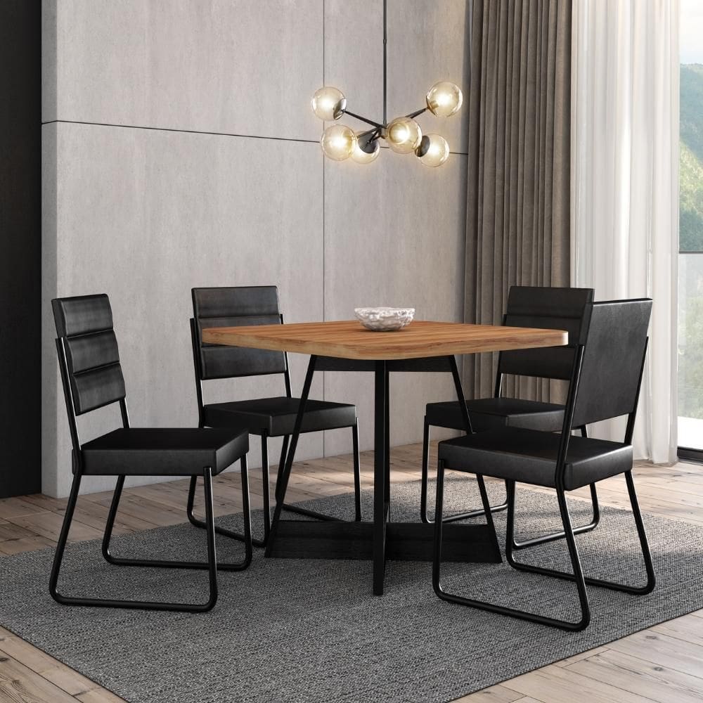Conjunto Sala de Jantar 4 Cadeiras Charlotte Carraro Nogal Preto
