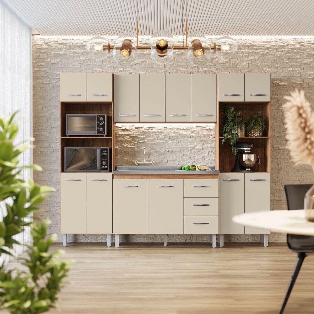 Cozinha Modulada Completa 14 Portas e 03 Gavetas Mara Savana Off White Moblis