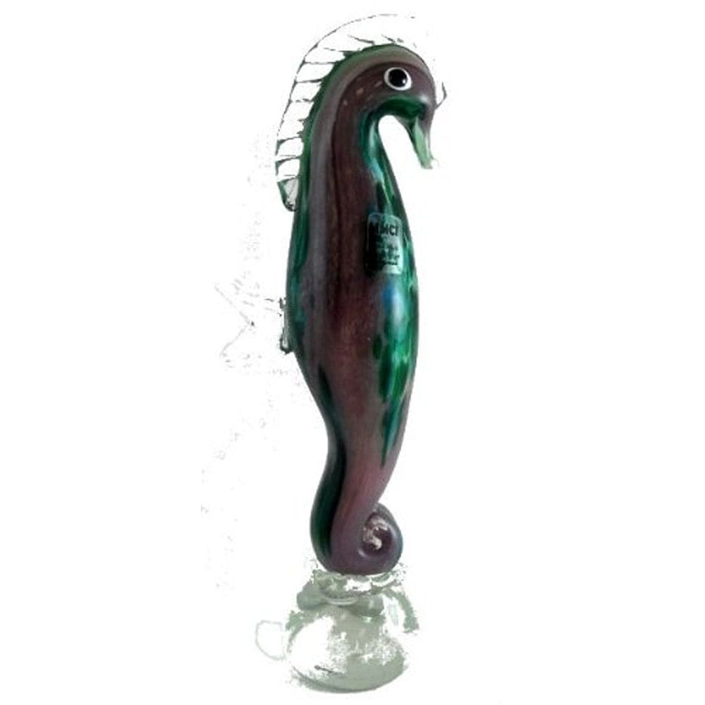 Vidro artesanal feito à mão Manhattan Chic Seahorse roxo e verde
