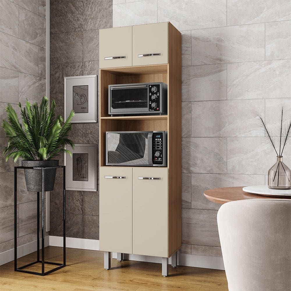 Armário Paneleiro Mara Para Cozinha Com 04 Portas Savana Off White Moblis