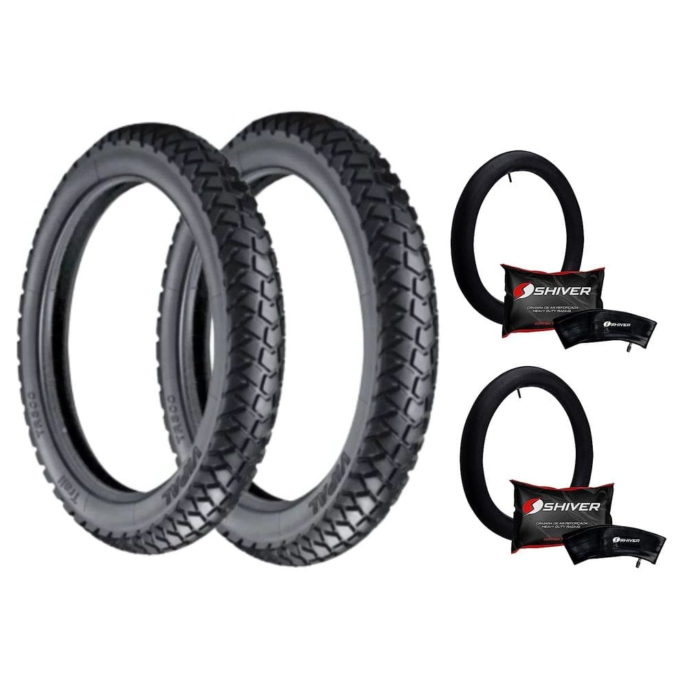Kit Pneu 130/80-18 66S + 90/90-21 54S Vipal Tr300 + Camaras Shiver Aro 18 E 21