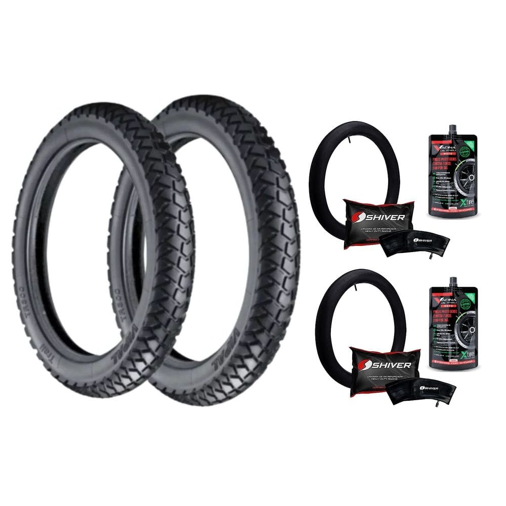 Kit Par Pneu 130/80-18 66S + 90/90-21 54S Vipal Tr300 Tt + Camaras Shiver 18 E 21 + Selante