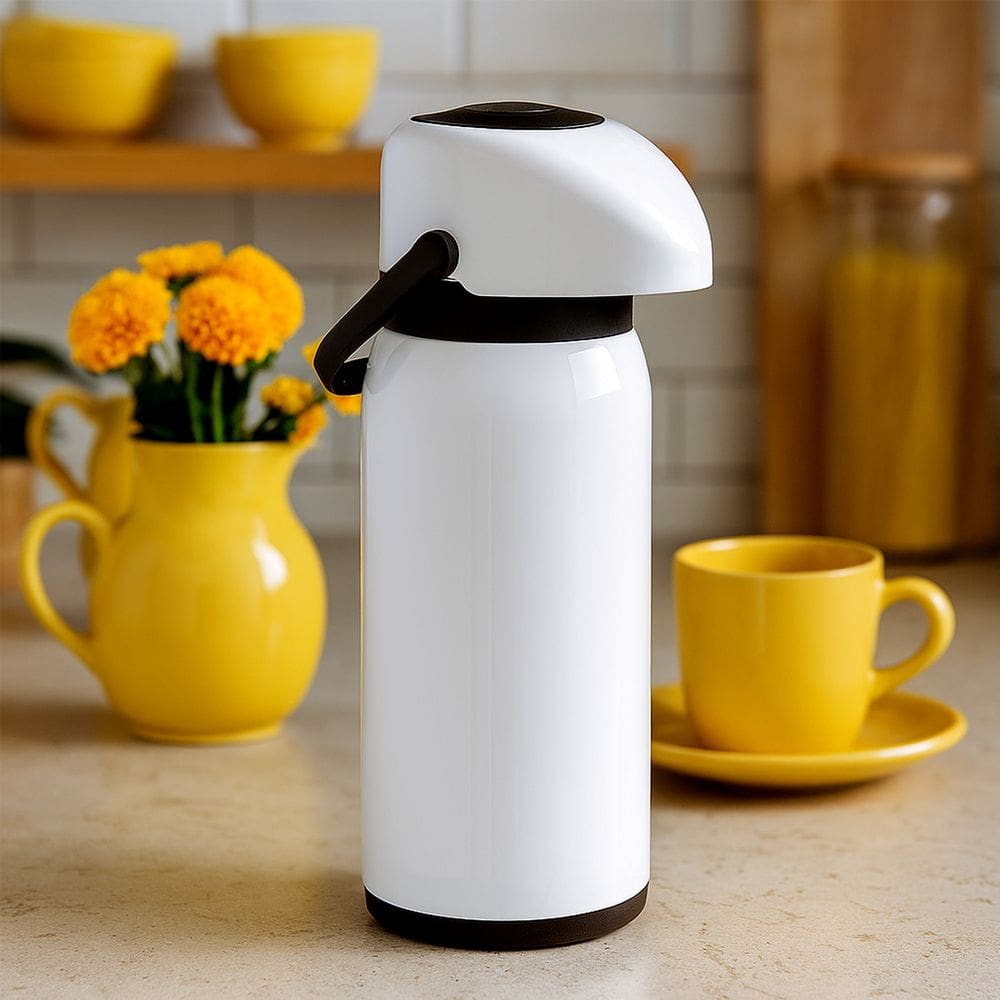 Garrafa Térmica Mantem Por Horas 1,8Litro Branca Tampa Hermética Café, Chimarrão