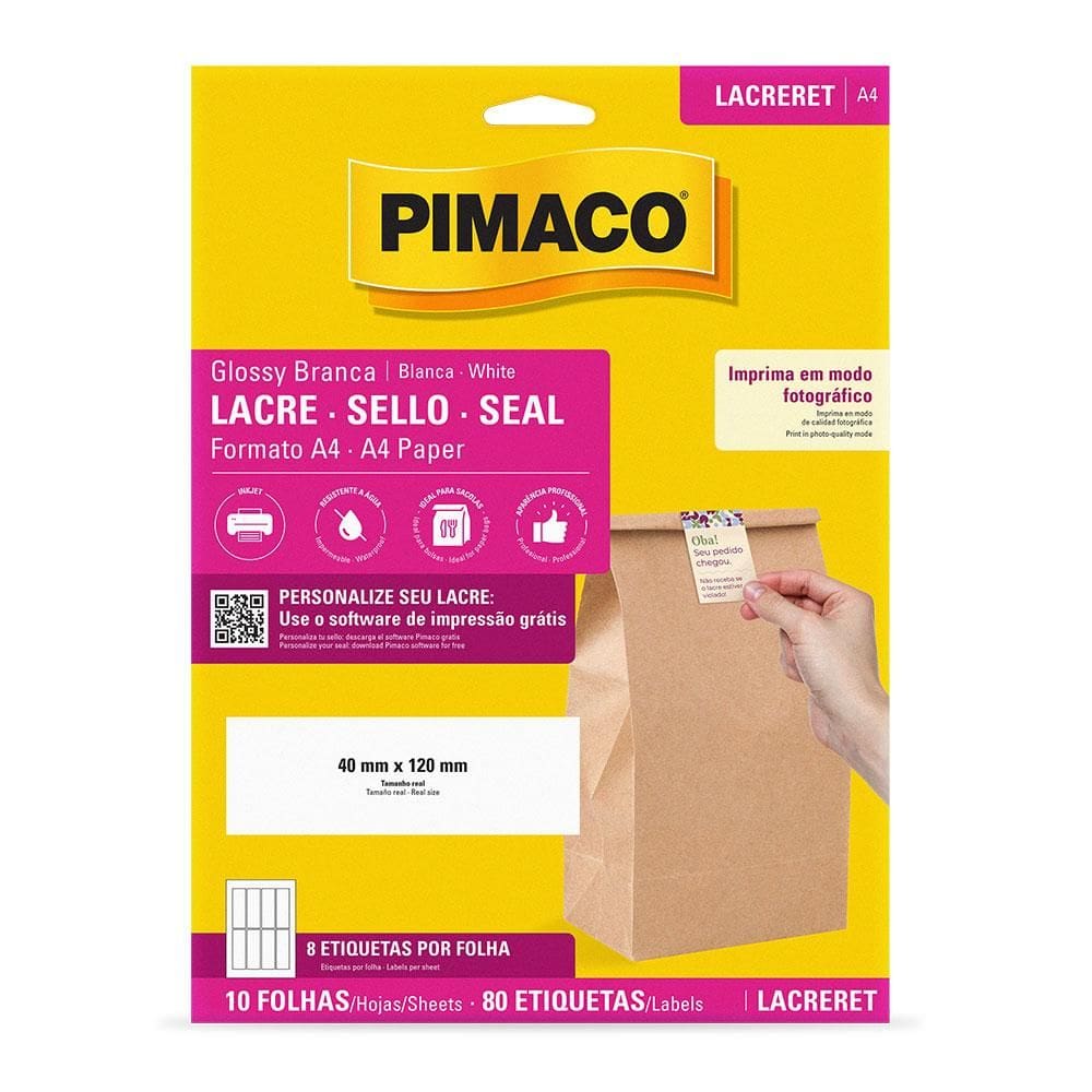 Etiqueta lacre glossy A4 LACRERET com 10 folhas Pimaco