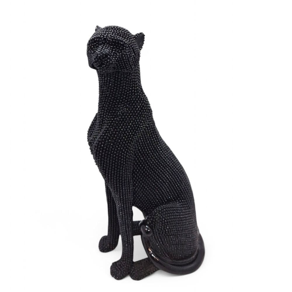 Estátua Leopardo Preto Sentado Brilhante Detalhado 23 cm