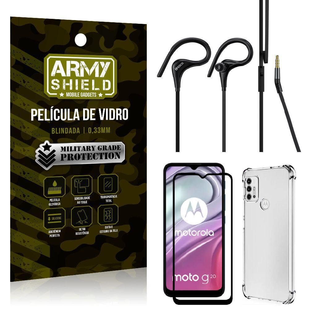 Capa + Película 3D MotoG20 + Fone Sport Hs119