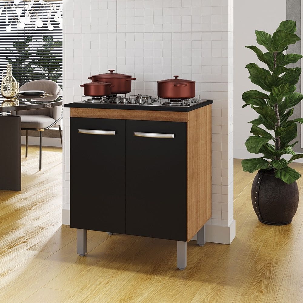 Balcão Jade Para Cooktop 02 Portas Savana Preto Moblis