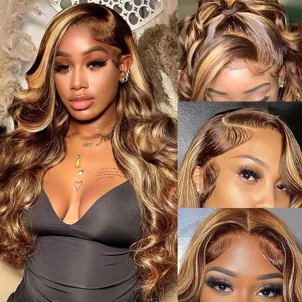 Peruca frontal de renda Vipeony Highlight Body Wave 66 cm 180% de densidade