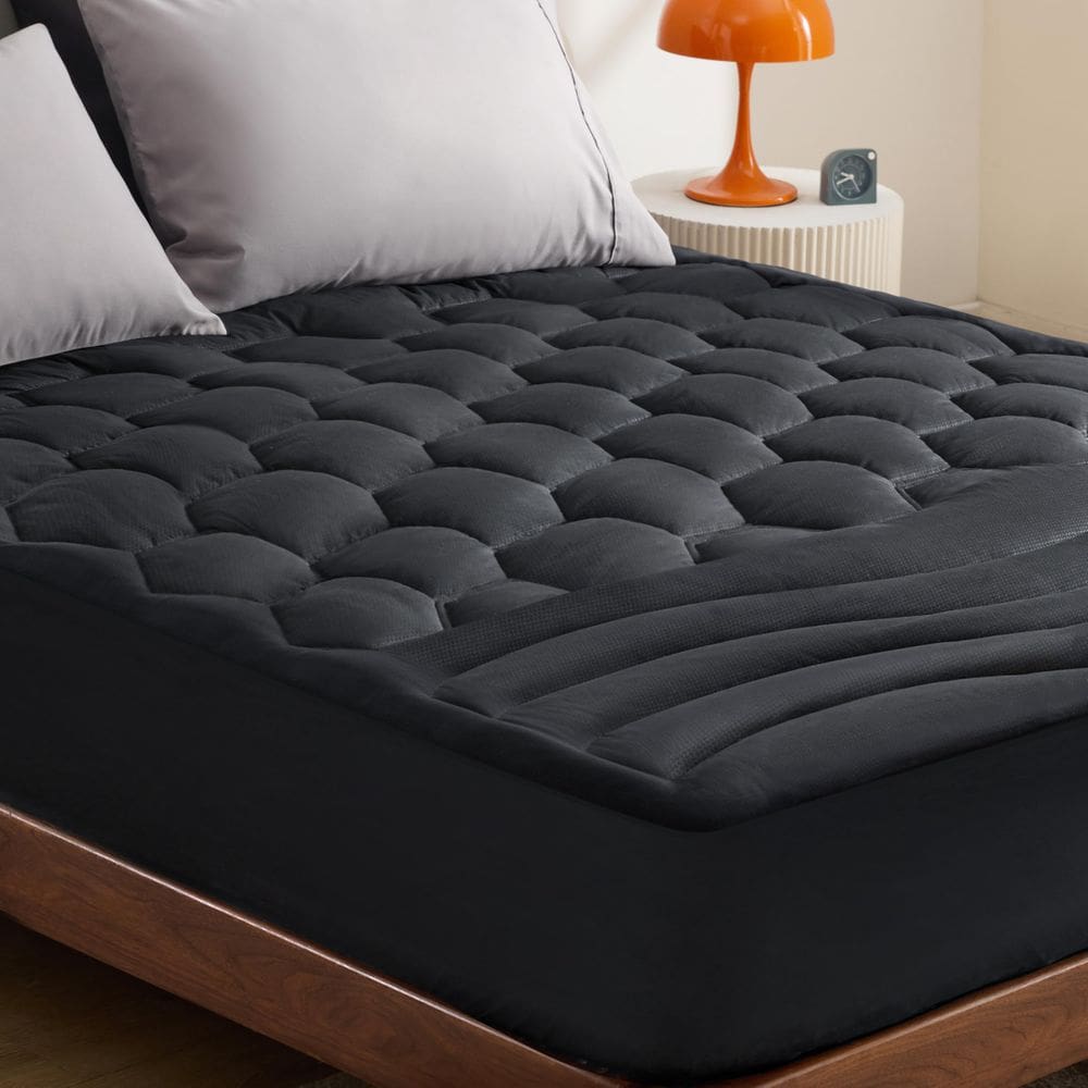 Almofada de colchão Bedsure preta em tamanho real com bolso profundo de 21 cm