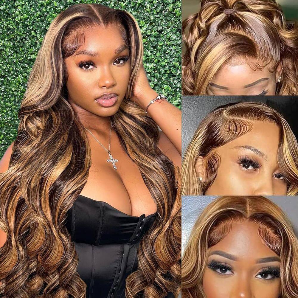 Peruca frontal de renda PIOGH Highlight Ombre Human Hair 66 cm 180 Density