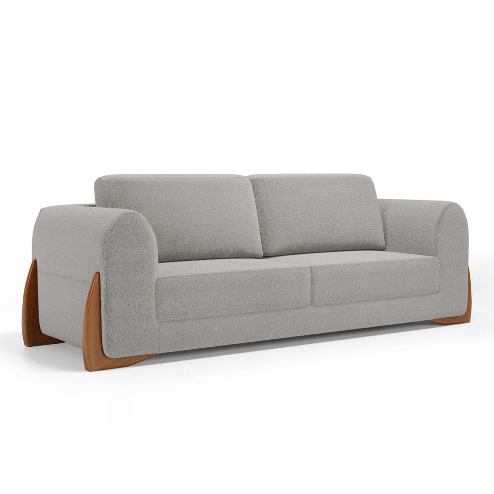 Sofá Living Bloom 180cm 02 Lugares com Pés de Madeira Bouclê Cinza - Abmaza