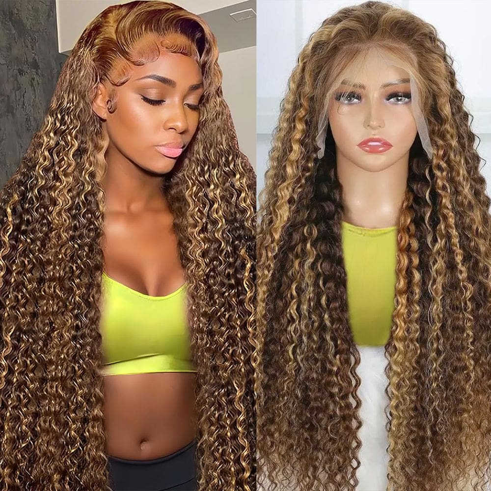 Peruca frontal de renda Silinli 32 polegadas Deep Wave 200% densidade 4/27