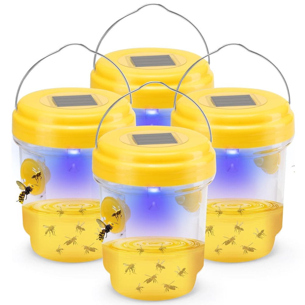 Wasp Trap Solar Outdoor Hanging Yellow Reutilizável (4, Amarelo)
