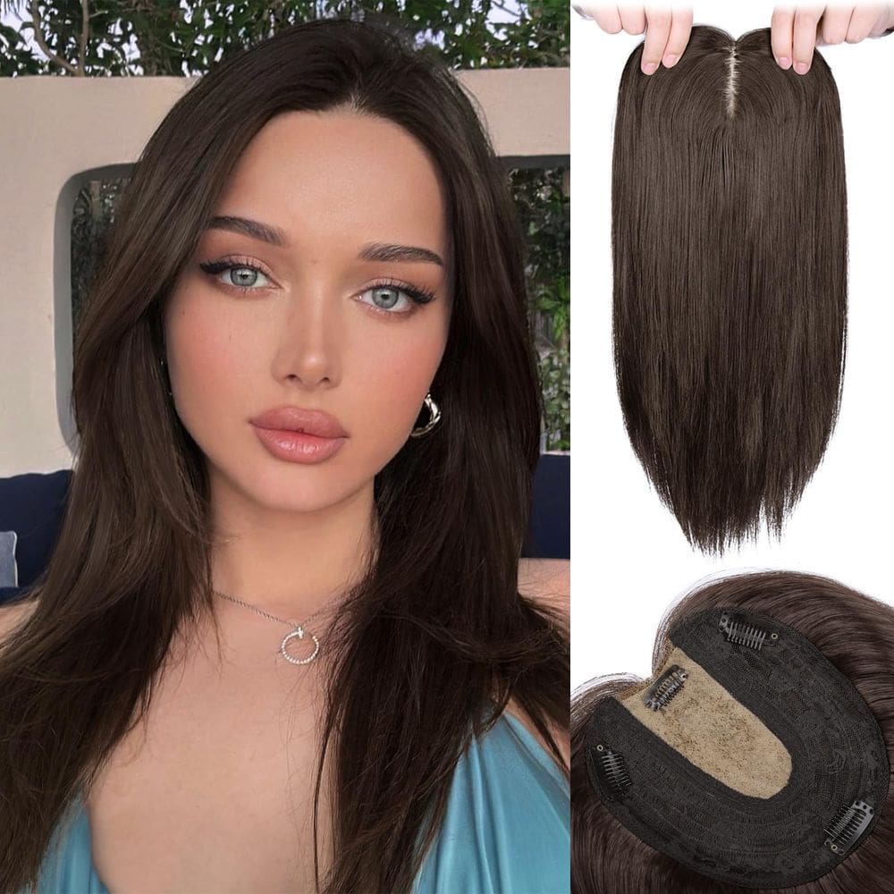 Toppers de cabelo para mulheres MEDO Straight Short Brown 35cm