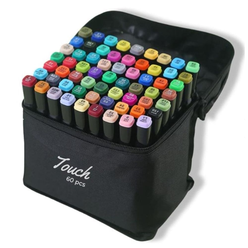 Marcador Artístico Touch canetinha escolar 60 cores com Bolsa