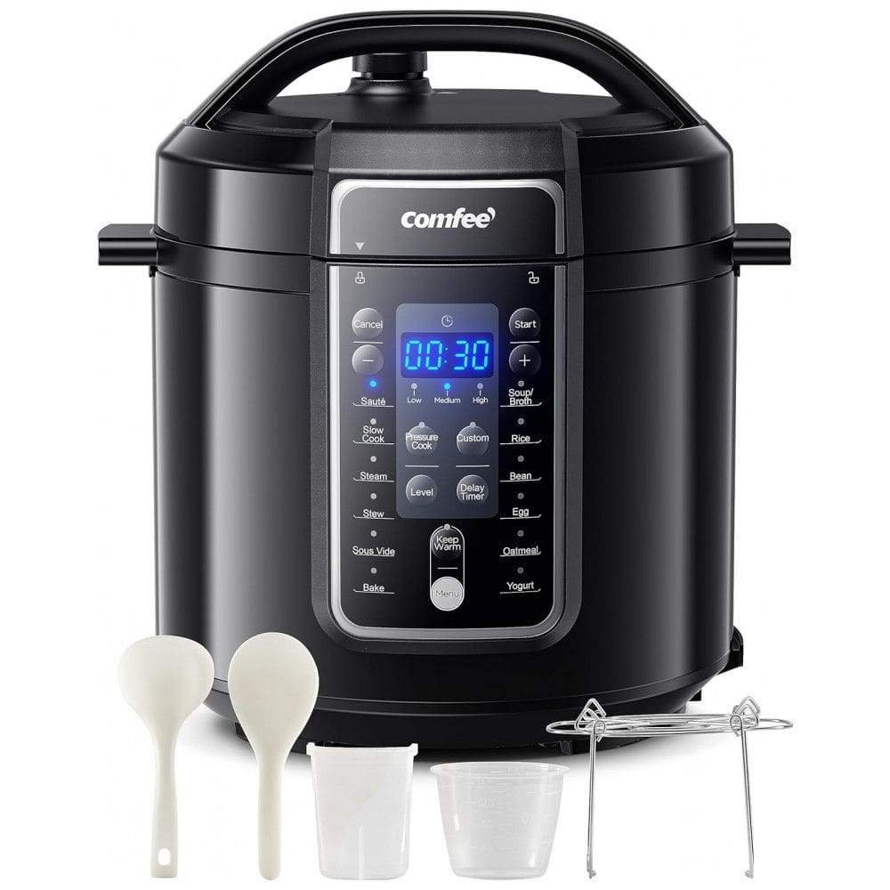 Panela de Pressão Elétrica 9 em 1, 6L com 14 Predefinições e Painel de LED, 110V, COMFEE, Preto