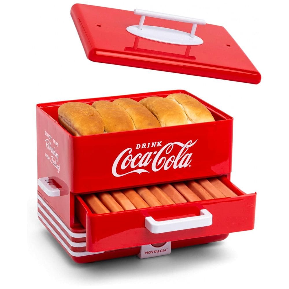 Máquina de Hot Dog Nostalgia Coca Cola até 24 Salsichas por Vez, Aço Inoxidável 110V