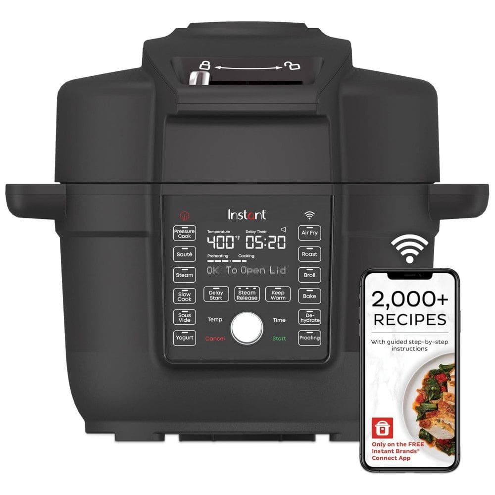 Panela de Pressão Elétrica 6,5L 13 em 1 com WIFI, Painel Digital e Aplicativo de Receitas, 110V, Instant Pot Duo Crisp Ultimate, Preta