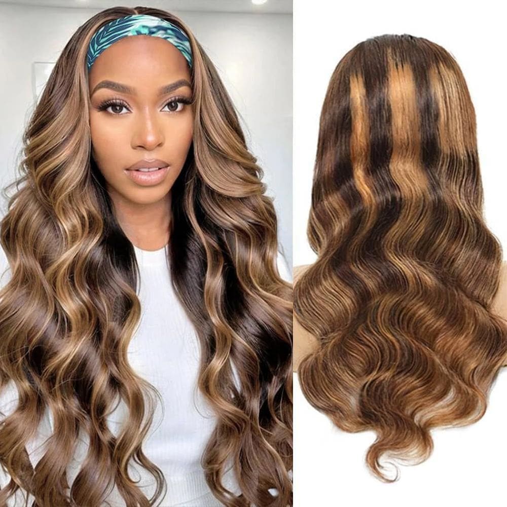Peruca com bandana Miss Lee Body Wave de 18 polegadas, cabelo 100% brasileiro