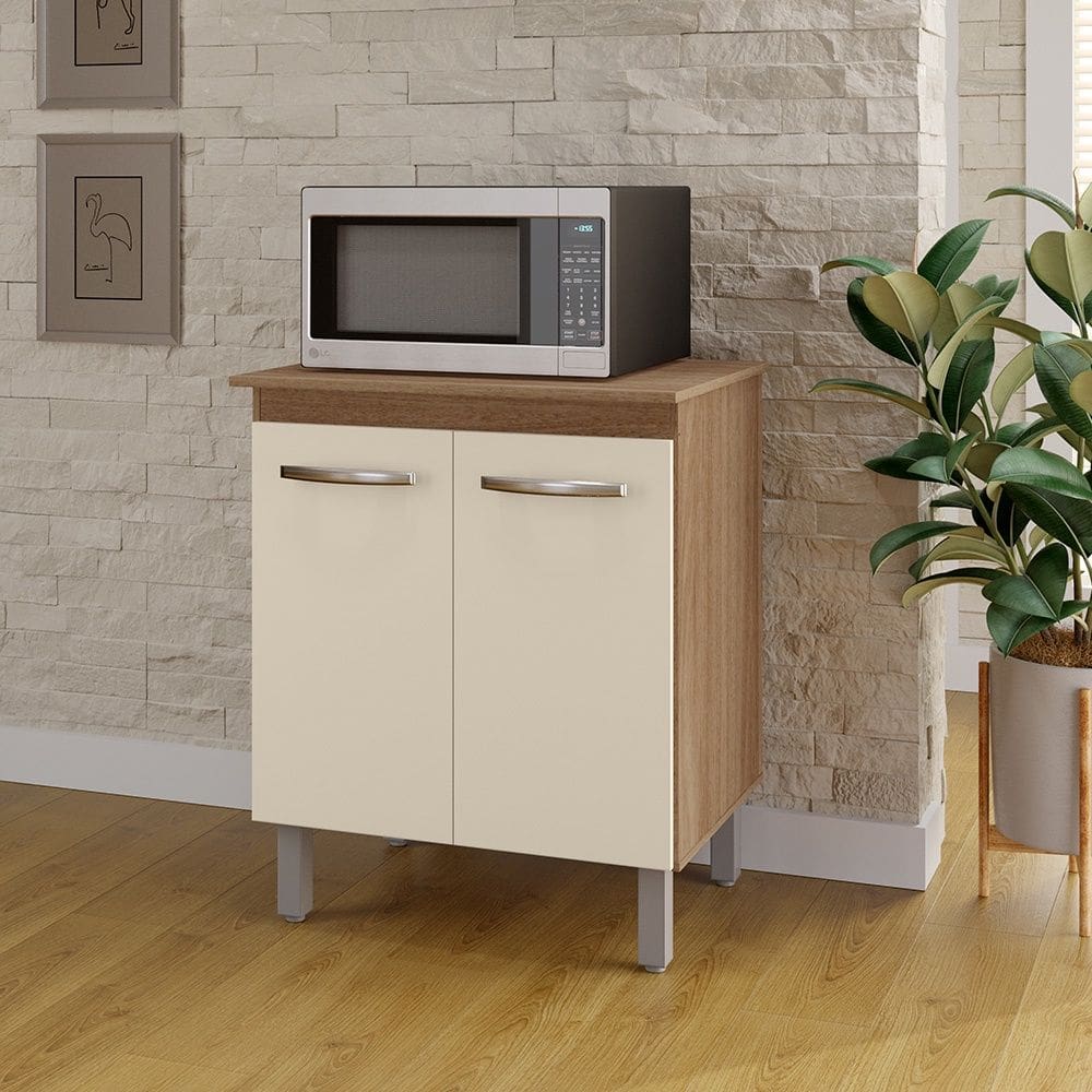 Armário Balcão Multiuso para Cozinha Micro-ondas ou Forno Serena 02 Portas Savana Off White Moblis