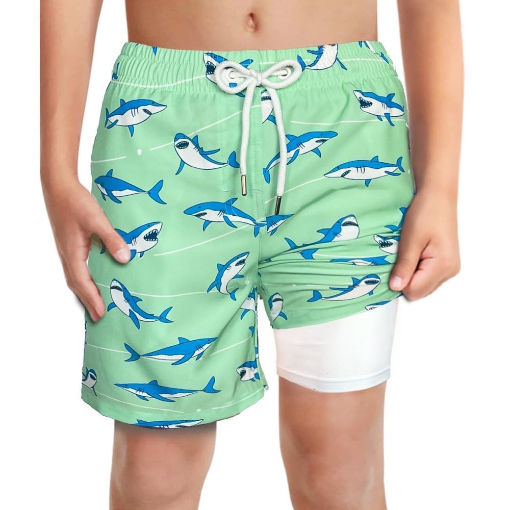 Calções de natação LUCOWEE Boys Compression Green Sharks 10-12 anos