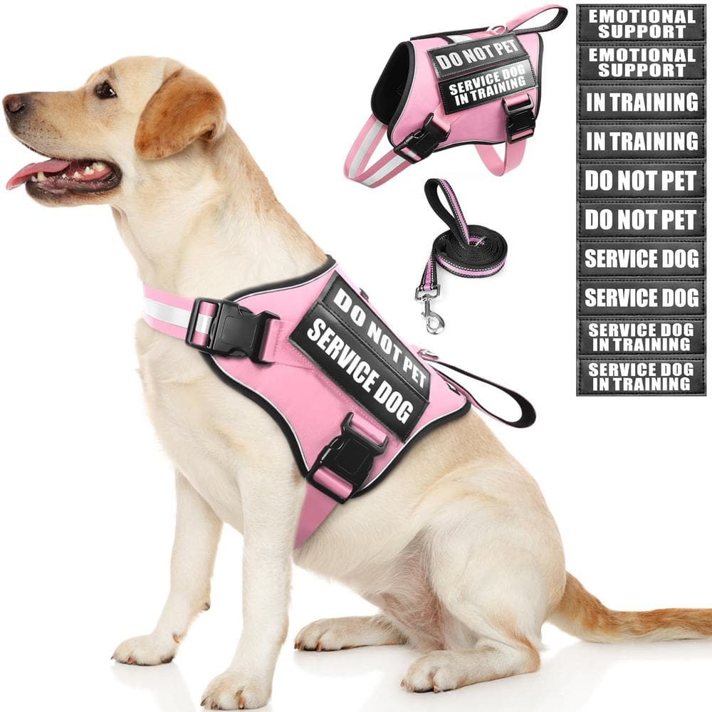 Conjunto de colete e coleira Service Dog MOOGROU rosa tamanho L