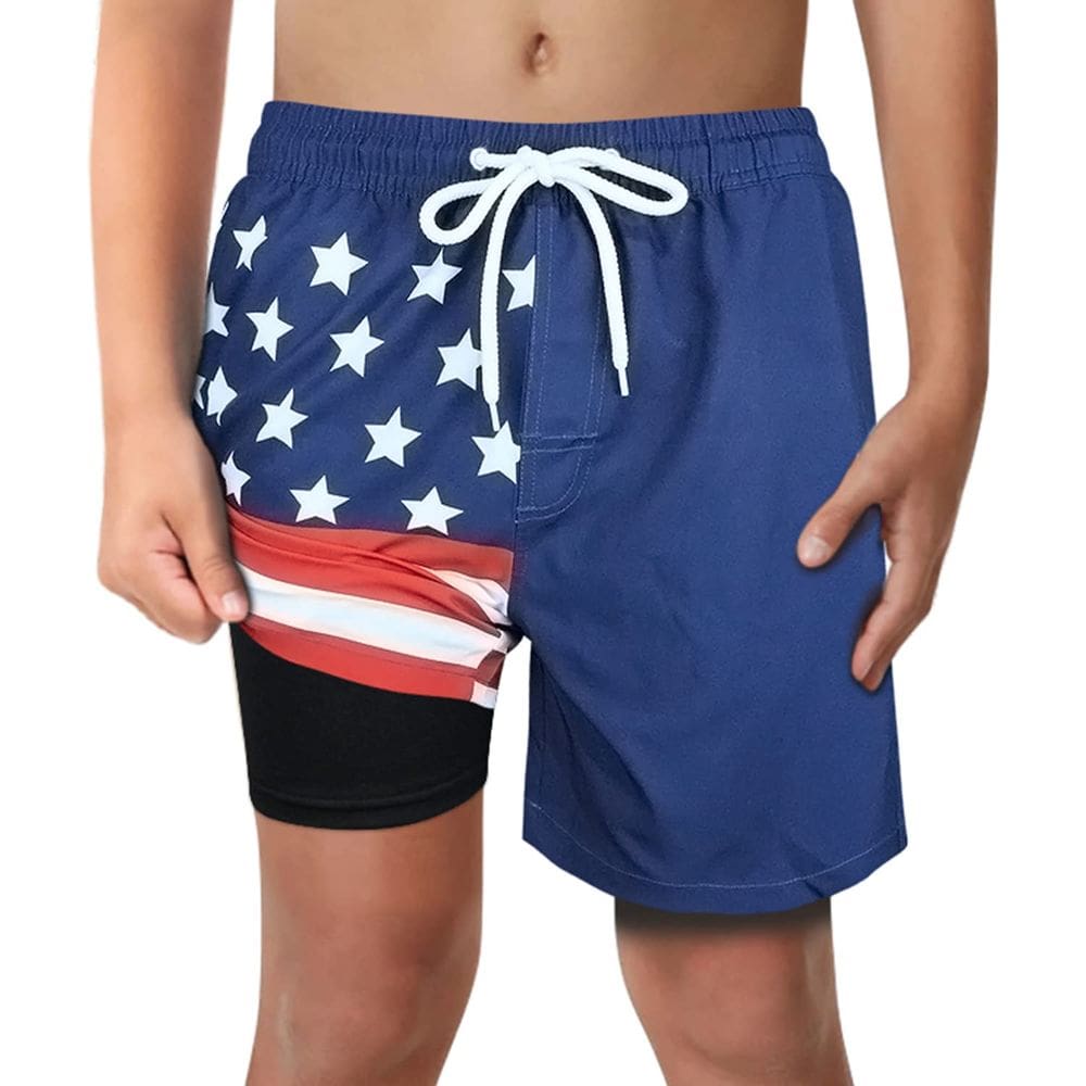 Calções de banho LUCOWEE Boys American Flag Patriotic, tamanho 14-16