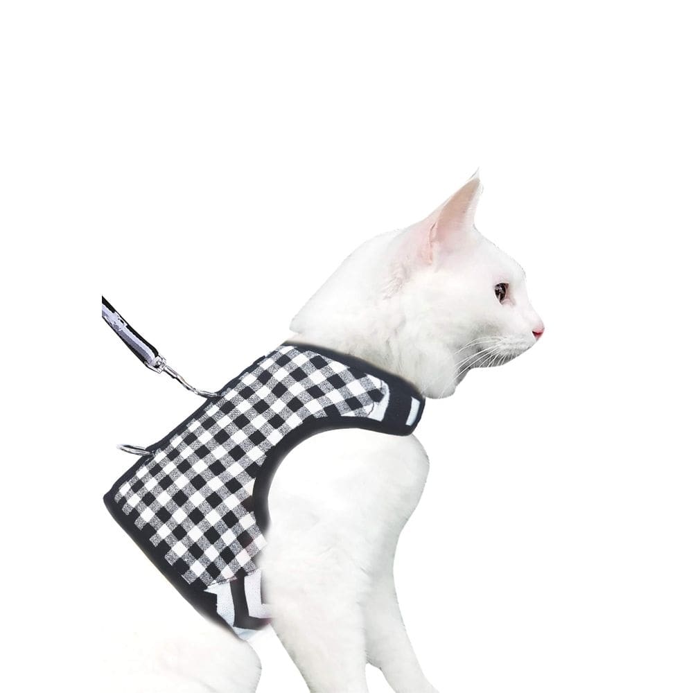 Arnês e coleira para gatos YIZHI MIAOW, manta preta ajustável XXL