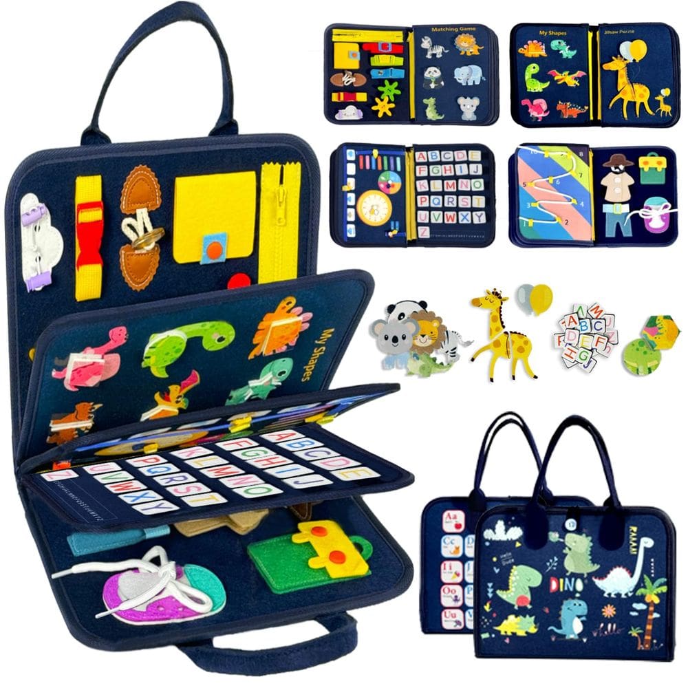 Busy Board Book Qizfun Dinosaur Montessori Toy de 1 a 4 anos