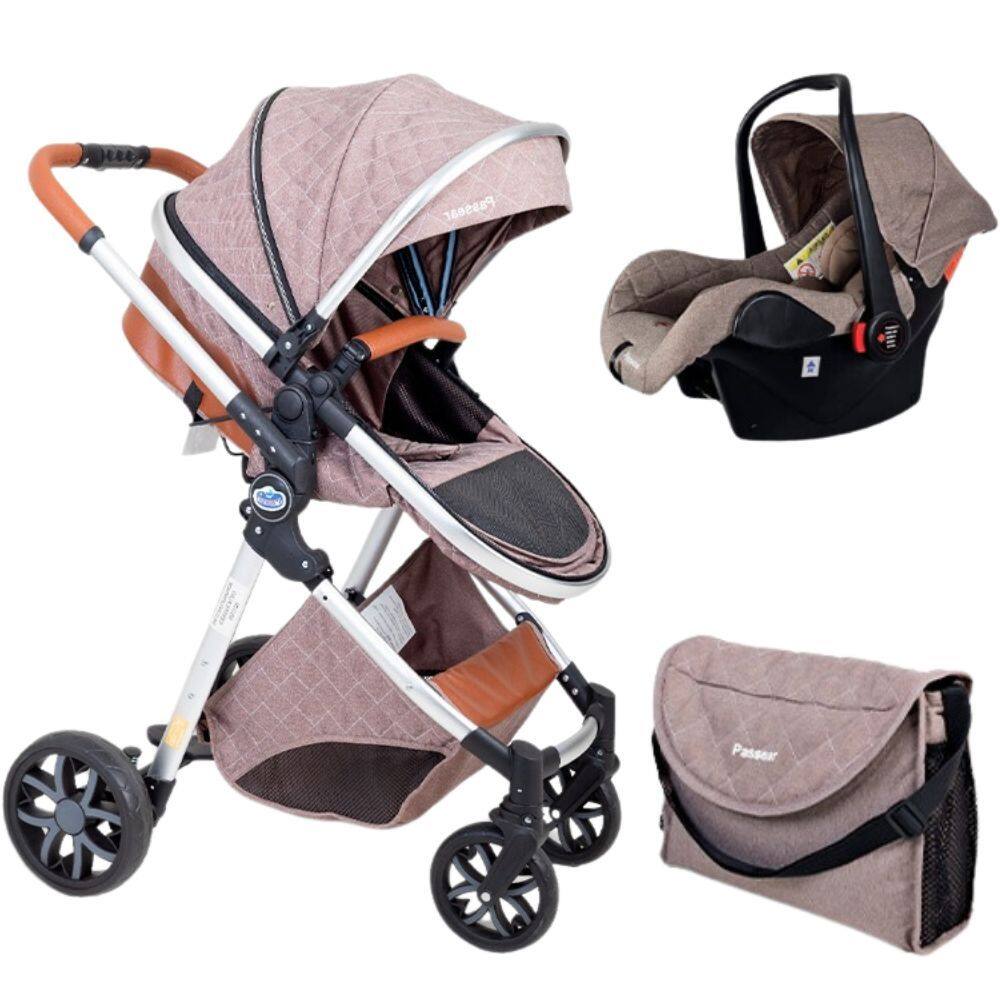 Carrinho Europeu Luxo Com Bolsa Ares Marrom + Bebe Conforto - Passear Baby