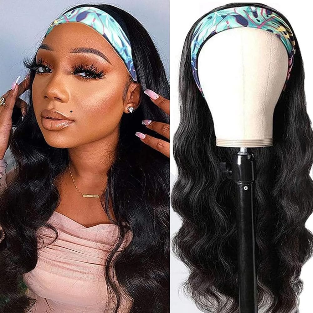 Peruca com faixa de cabeça Celiarita Body Wave 50 cm de cabelo humano, cor natural