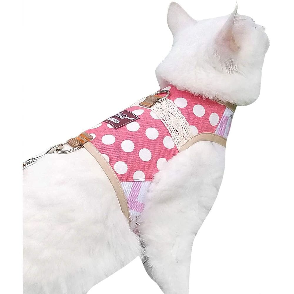 Conjunto de arnês e coleira para gatos YIZHI MIAOW ajustáveis de bolinhas
