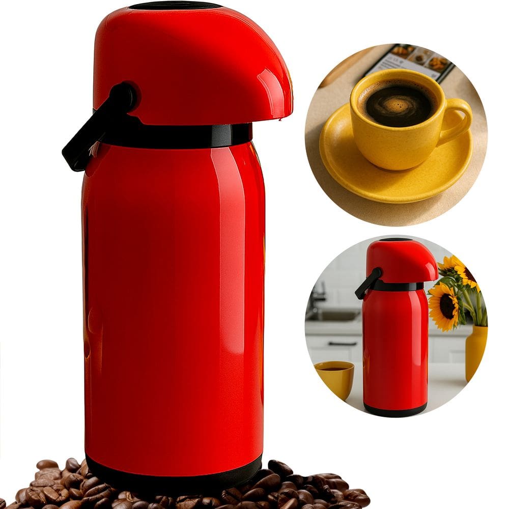 Garrafa Térmica Mantem Por Horas 1.8Litro Vermelha Tampa Hermética Café, Chimarrão