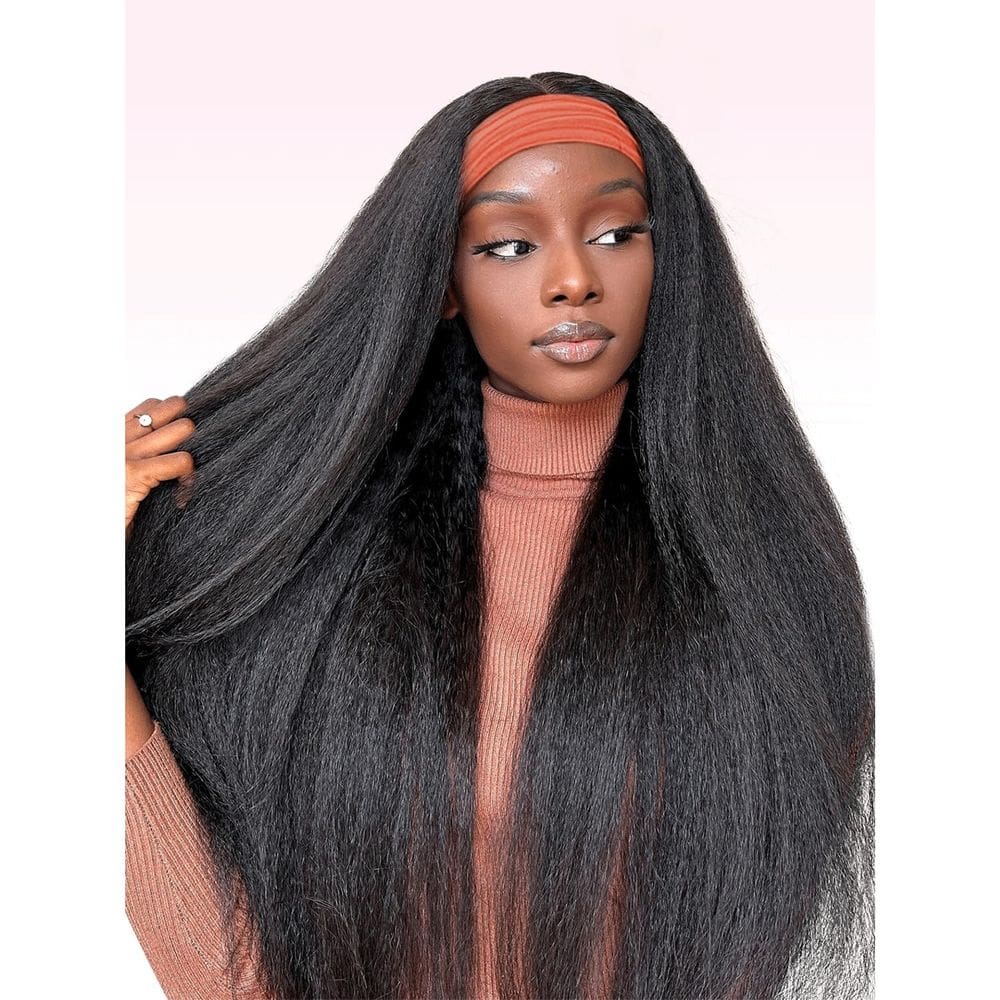 Peruca com faixa de cabeça Woman`s Romance Kinky Straight 60 cm 180% de densidade