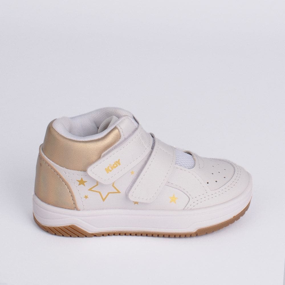 Tênis Infantil Kidy Happy Estrelas Branco Dourado