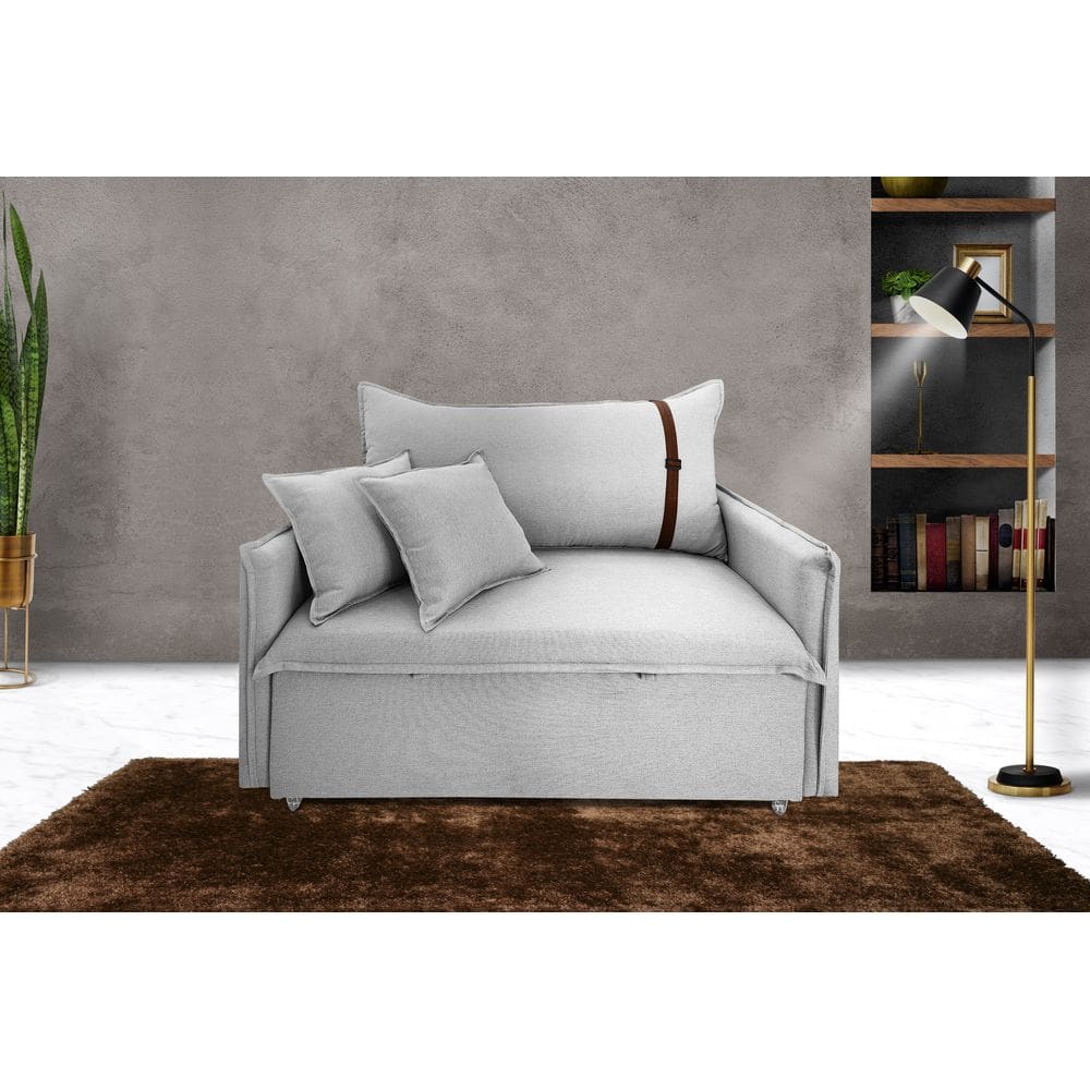 Poltrona Sofá Cama Valence Premium 140cm SoftGel D33 Linho Cinza Claro